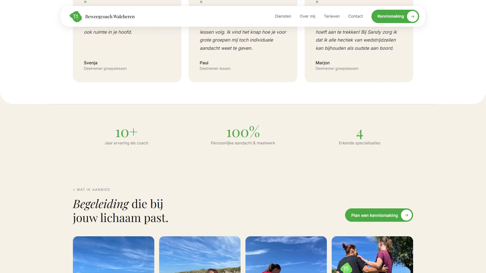 Ervaringen van deelnemers, drie kerncijfers en het begin van het aanbod, op een zachte crèmekleur
