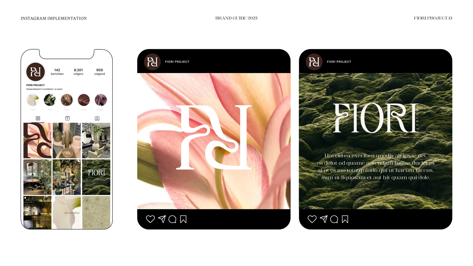 De pagina met de Instagram-toepassing van Fiori Project: een telefoon met het profiel en twee berichten