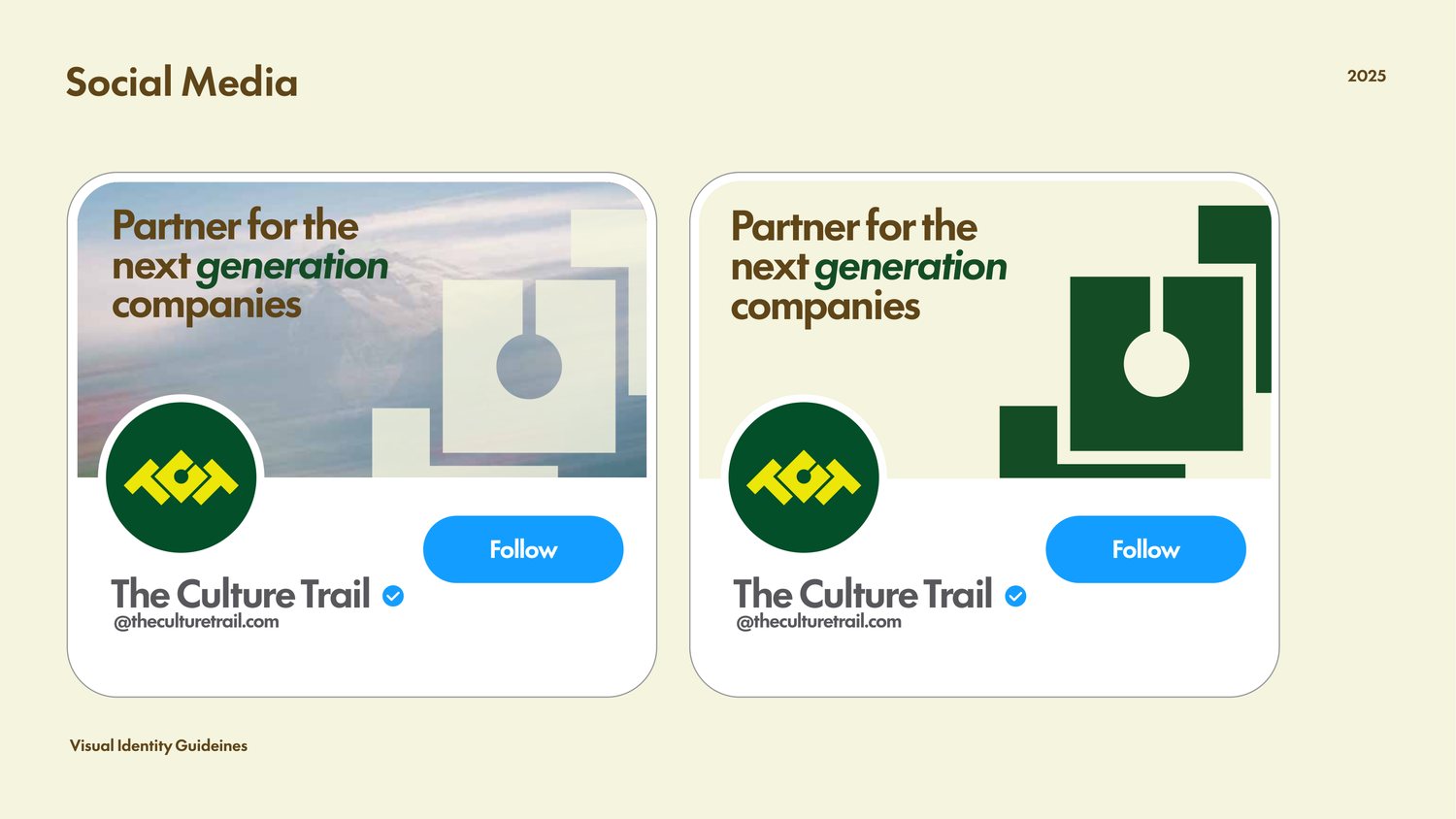Socialpagina uit het merkboek van The Culture Trail met postsjablonen