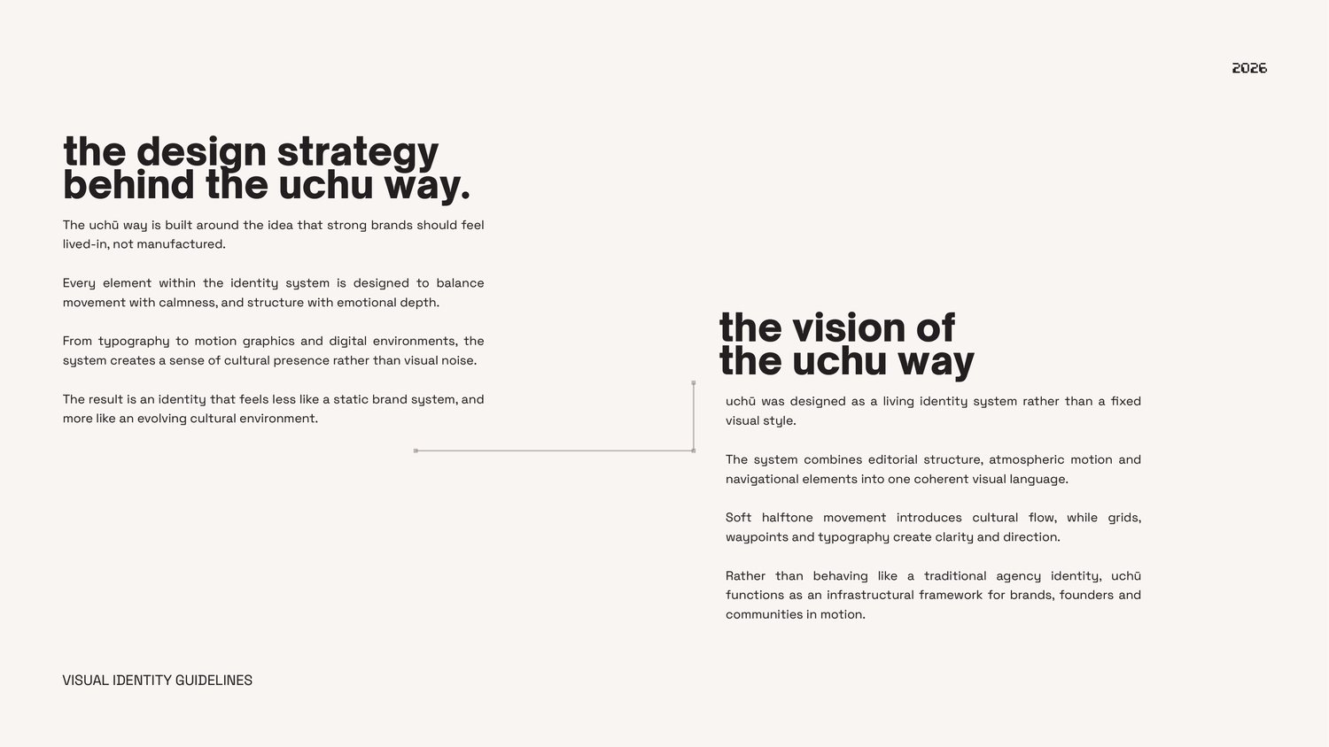 Spread uit het merkboek van The Uchu Way met de strategie achter het merk